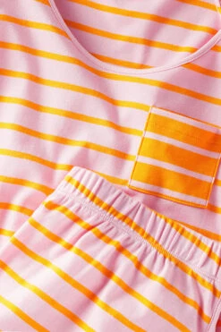 Lake Pima Avery Shorts Set In Pomelo Stripe -Sleepwear Shop LAKE Spring2023 AtlanticPacific PomeloStripeCloseup1