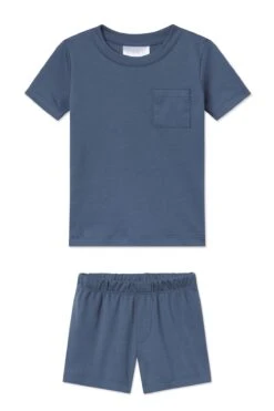 Lake Kids Pima Pocket Shorts Set In Ocean Blue