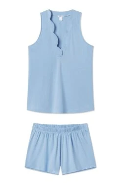 Lake Pima Scallop Shorts Set In Chambray Blue