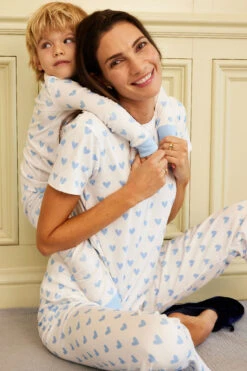 Lake Pima Short-Long Weekend Set In Blue Heart -Sleepwear Shop LAKE ValentinesDay2023 WKNDSLSet BlueHeart KidsLLSet BlueHeart Final 3204