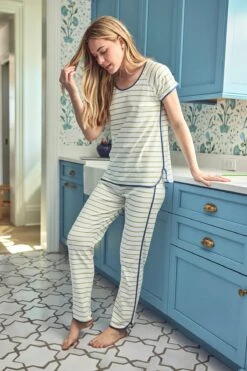 Lake Pima Short-Long Set In Olive Stripe -Sleepwear Shop LAKE Webcrop Fall23 ShortLongSet Olive 2319