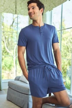 Sleepwear Shop -Sleepwear Shop LAKE Webcrop Summer23 MensDreamKnitBoxerSet OceanBlue 2785