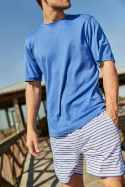 Lake Men's Pima Pajama Shorts Set In Cobalt -Sleepwear Shop LAKE Webcrop Summer23 MensPimaShortsSet Cobalt 5036
