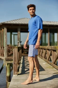 Lake Men's Pima Pajama Shorts Set In Cobalt -Sleepwear Shop LAKE Webcrop Summer23 MensPimaShortsSet Cobalt 5080