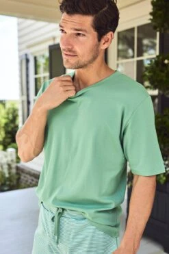 Lake Men's Pima Pajama Shorts Set In Spruce -Sleepwear Shop LAKE Webcrop Summer23 MensPimaShortsSet Spruce 8684