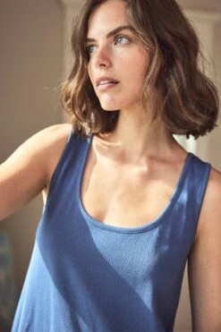 Lake Pointelle Tank Gown In Navy -Sleepwear Shop LAKE Webcrop Summer23 PointelleTankNightgown Navy 6751