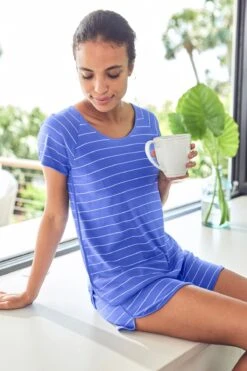 Lake Pima Shorts Set In True Cobalt 8 Lake Pima Shorts Set In True Cobalt -Sleepwear Shop LAKE Webcrop Summer23 ShortSet TrueCobalt 14681