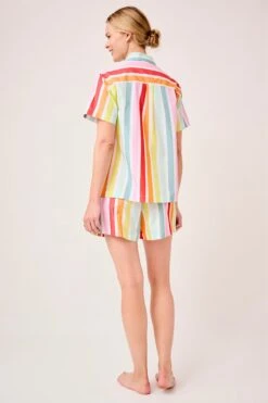 Lake Sadie Shorts Set In Rainbow Stripe -Sleepwear Shop LAKE Webcrop 0047 LAKE Fall23 Studio SadieShortsSet RainbowStripe 0101