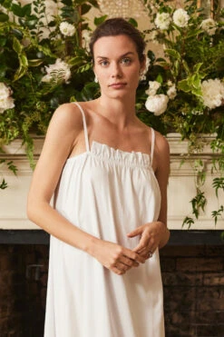 Lake Pima Ruffle Midi Nightgown In White -Sleepwear Shop LAKE Website WebCrop Bridal2023 PimaRuffleMidi White Final 4190