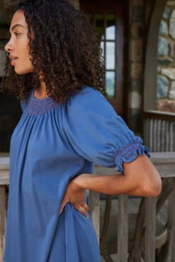 Lake Pima Smocked Nightgown In Navy 9 Lake Pima Smocked Nightgown In Navy -Sleepwear Shop LAKE Website WebCrop Holiday22 10526