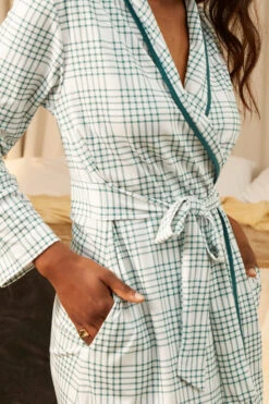 Lake Pima Robe In Juniper Plaid -Sleepwear Shop LAKE Website WebCrop Holiday22 Birm3524