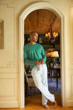 Lake Men's Pima Pajama Pants In Classic Green -Sleepwear Shop LAKE Website WebCrop Holiday22 Birm4379