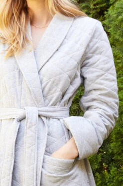 Lake Quilted Robe In Heather Gray -Sleepwear Shop LAKE Website WebCrop Holiday22 Birm4770