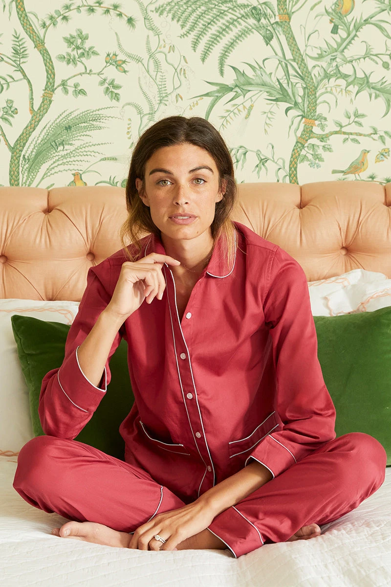 Lake Poplin Piped Pants Set In Bordeaux 4 Lake Poplin Piped Pants Set In Bordeaux - Image 2