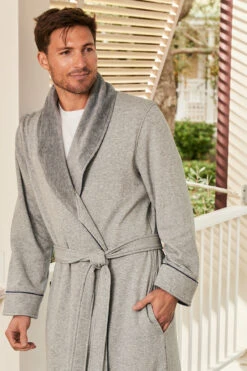 Lake Men's Cozy Robe In Heather Gray -Sleepwear Shop LAKE Website WebCrop MensCozyRobe HeatherGray MensBambooLoungePants Navy PimaShortSleeveTee Wh