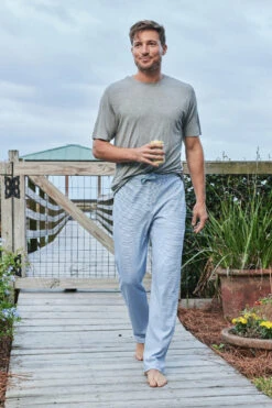 Sleepwear Shop -Sleepwear Shop LAKE Website WebCrop MensShortSleeveBambooTee HeatherGray MensPimaPajamaPants MineralBlue Final 3723