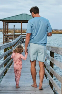 Lake Men's Pima Pajama Shorts Set In Pacific -Sleepwear Shop LAKE Website WebCrop Spring2023 KidsLongLongSet CoralStripe MensPimaPajamaShortsSet Pacific Final 4121