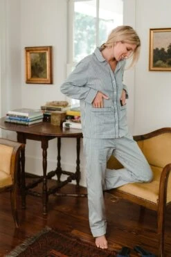 Lake Poplin Piped Pants Set In Navy Stripe -Sleepwear Shop ORJ03475 web 1