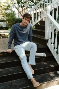 Lake Men's Pima Pajama Pants In True Navy -Sleepwear Shop ORJ07461 1