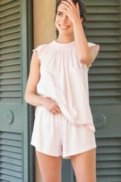 Lake Pima Smocked Flutter Shorts Set In Azalea -Sleepwear Shop azalea SS5