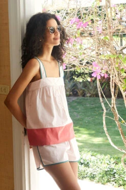 Lake Colorblock Tank Set In Guava -Sleepwear Shop guava ts