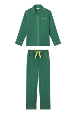 Lake Men's Flannel Piped Pants Set In Grove