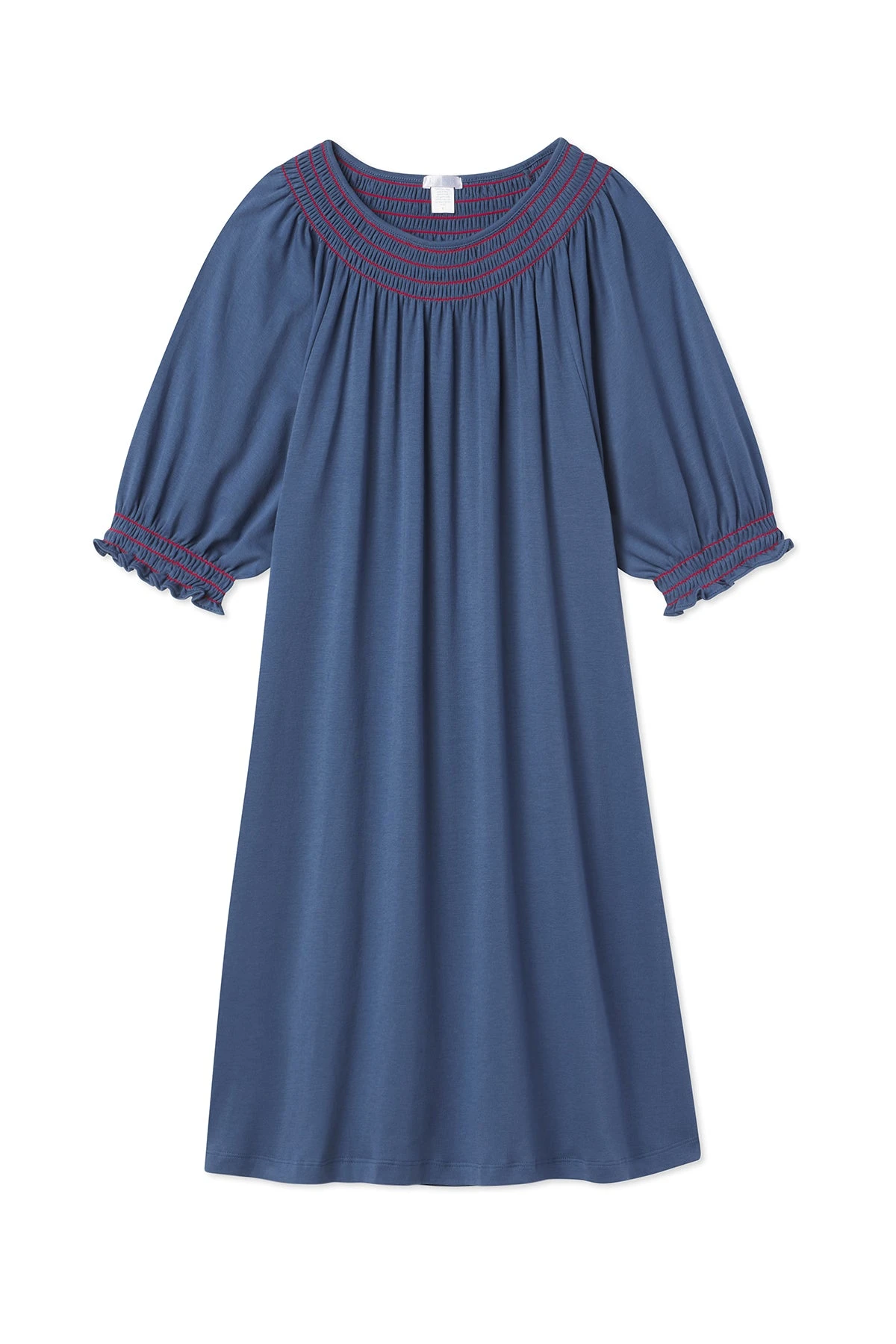 Lake Pima Smocked Nightgown In Navy 3 Lake Pima Smocked Nightgown In Navy