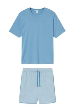 Lake Men's Pima Pajama Shorts Set In Pacific
