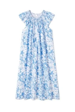 Lake Pima Smocked Flutter Maternity Nightgown In Sky Floral